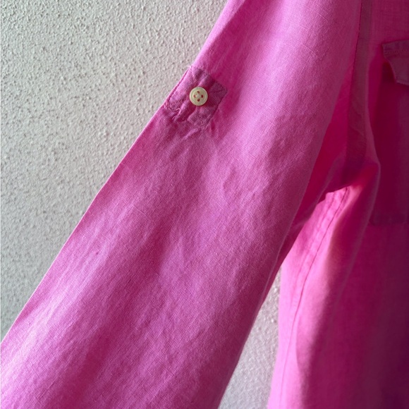 Ralph Lauren Sport Size 14 Pink Linen Button Up Roll Tab Sleeves Pockets Casual - Picture 8 of 13